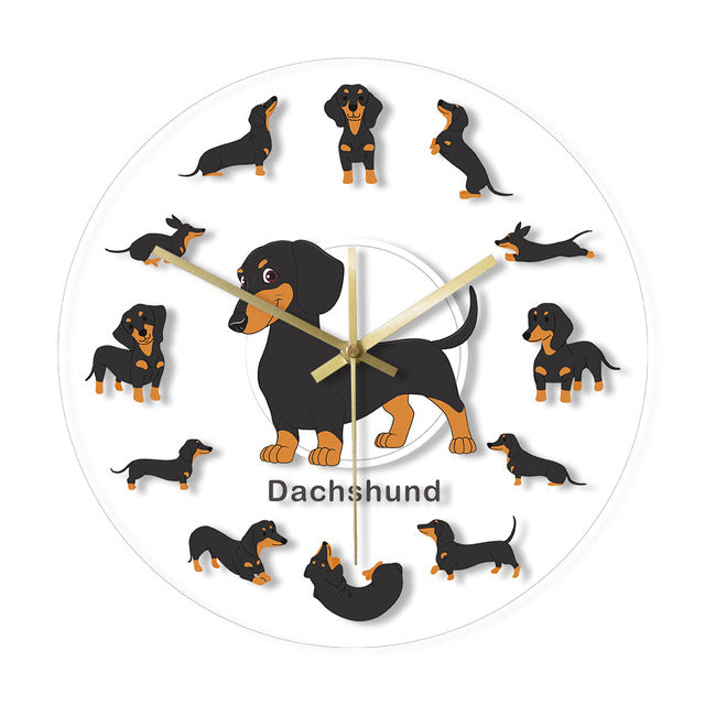 Cartoon Dachshund Print Wall Clock Wiener Dog Wall Watch Home Decor Decals Pet Clever Without LED 