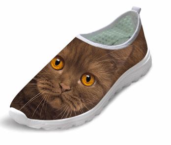Casual Air Mesh Brown Cat Print Walking Shoes Cat Design Footwear Pet Clever US 5 - EU35 -UK3 