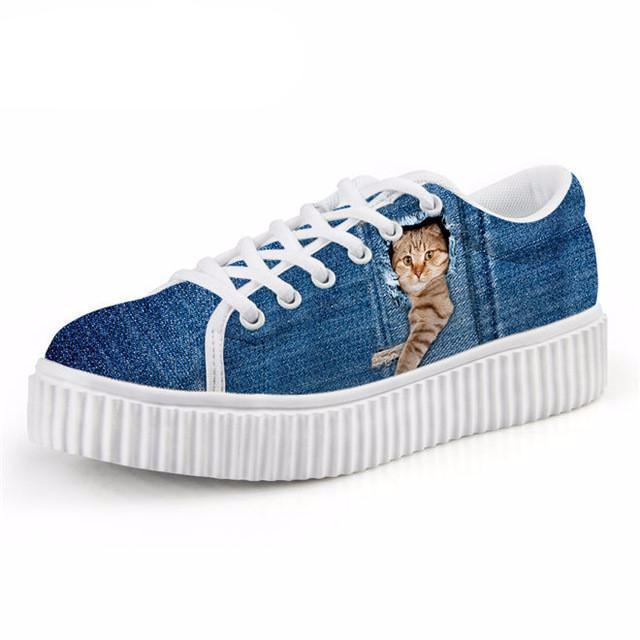 Casual Boss Cat Print Flat Platform Creepers Shoes Cat Design Footwear Pet Clever US 5 - EU35 -UK3 