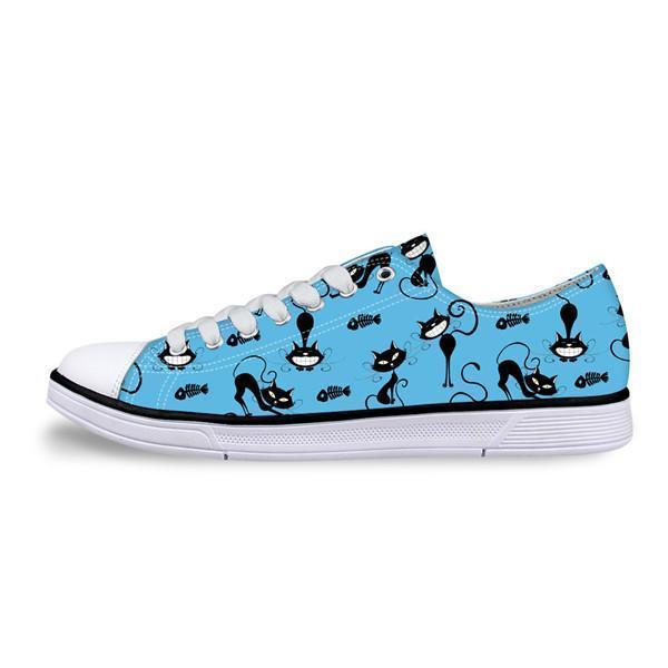 Casual Canvas Women Sneaker Cat Pattern in Sky Blue Shoes Cat Design Footwear Pet Clever US 5 - EU35 -UK3 