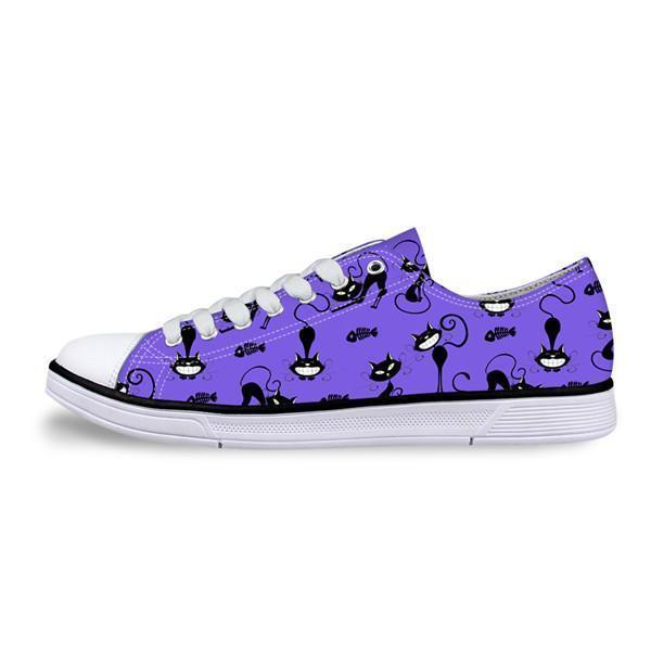 Casual Canvas Women Sneaker Cat Pattern in Violet Shoes Cat Design Footwear Pet Clever US 5 - EU35 -UK3 