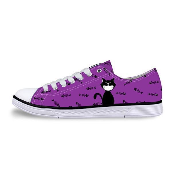 Casual Canvas Women Sneaker Smiley Cat Design in Violet Shoes Cat Design Footwear Pet Clever US 5 - EU35 -UK3 