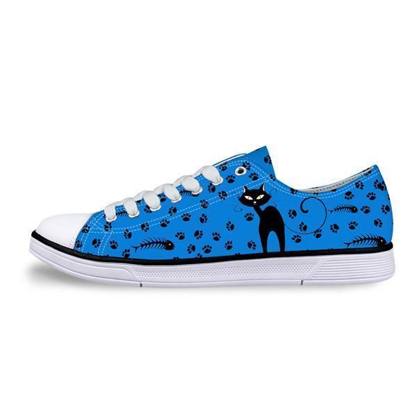 Casual Canvas Women Sneaker Stylish Cat Design in Blue Shoes Cat Design Footwear Pet Clever US 5 - EU35 -UK3 