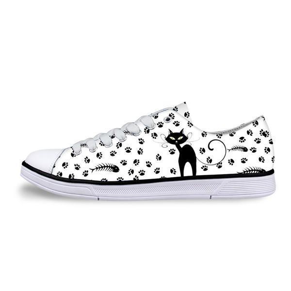 Casual Canvas Women Sneaker Stylish Cat Design in White Shoes Cat Design Footwear Pet Clever US 5 - EU35 -UK3 