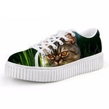Casual Cat Print Flat Platform Shoes Cat Design Footwear Pet Clever K 