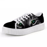 Casual Cat Print Flat Platform Shoes Cat Design Footwear Pet Clever E 