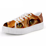 Casual Cat Print Flat Platform Shoes Cat Design Footwear Pet Clever H 