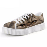 Casual Cat Print Flat Platform Shoes Cat Design Footwear Pet Clever F 