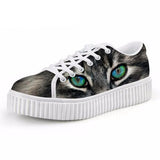 Casual Cat Print Flat Platform Shoes Cat Design Footwear Pet Clever B 