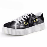 Casual Cat Print Flat Platform Shoes Cat Design Footwear Pet Clever J 