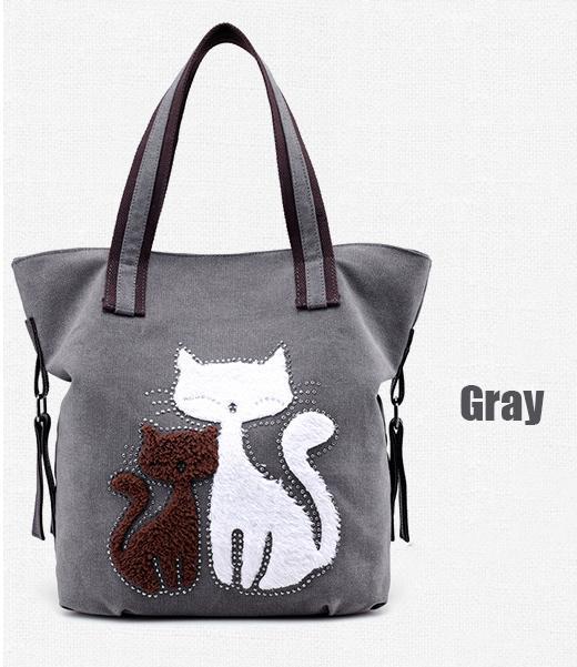 Casual Cute Lady Cat Design Shoulder Bags Cat Design Bags Pet Clever Gray 