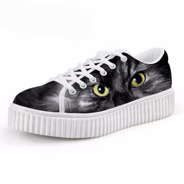 Casual Staring Cat Print Flat Platform Shoes Cat Design Footwear Pet Clever US 5 - EU35 -UK3 