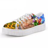 Casual Surprised Cat with Floral Crown Print Flat Platform Lace up Shoes Cat Design Footwear Pet Clever US 5 - EU35 -UK3 