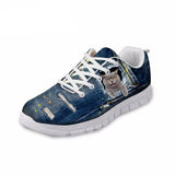 Casual Tongue Out Cat Print Breathable Lace-up Flat Shoes Cat Design Footwear Pet Clever 