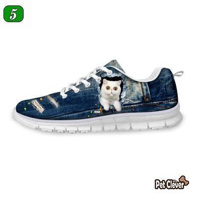 Casual White Cat Print Breathable Lace-up Flat Shoes Cat Design Footwear Pet Clever US 5 - EU35 -UK3 