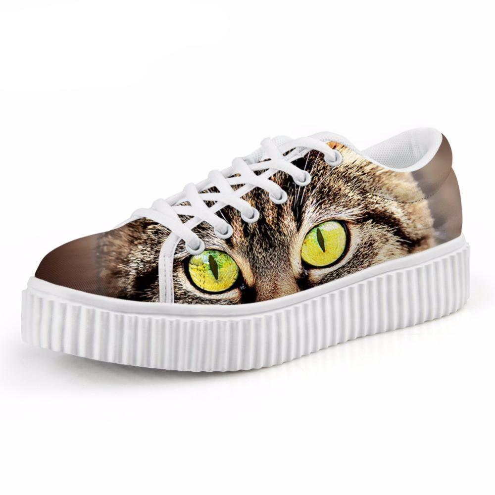 Casual Yellow Eyes Cat Print Flat Platform Shoes Cat Design Footwear Pet Clever US 5 - EU35 -UK3 