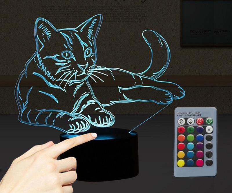 Cat 3D Illusion Lamp Home Decor Cats Pet Clever Remote Control 