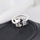 Cat and Fish Adjustable Ring Cat Design Accessories Pet Clever Silver 
