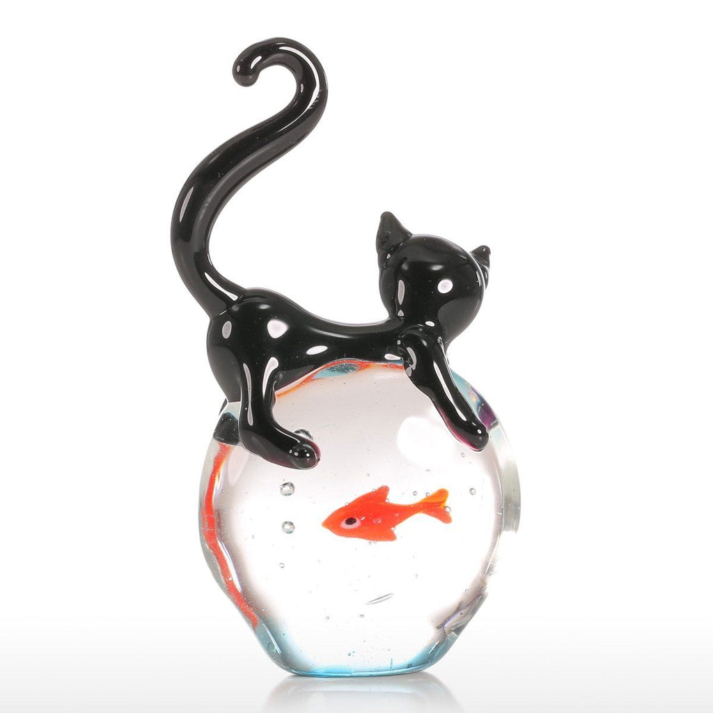 Cat and Goldfish Figurine Cat Design Accessories Pet Clever 