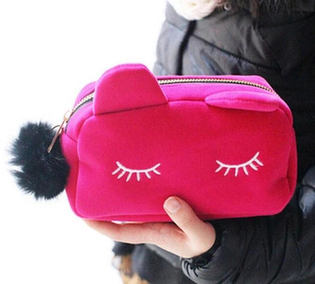 Cat Design Make-up Pouch Cat Design Accessories Pet Clever Rose Red 