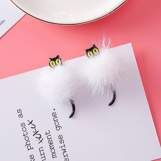 Cat Ear Fur Ball Drop Earrings Cat Design Accessories Pet Clever A 5.6 cm 