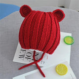 Cat Ears Kids Knitted Hat Cat Design Accessories Pet Clever Red 