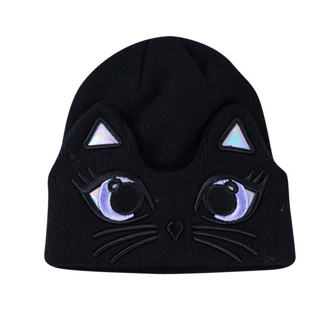 Cat Embroidery Knitted Beanie Cat Design Accessories Pet Clever Black 