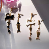Cat Fish Bone Earrings Cat Design Accessories Pet Clever 