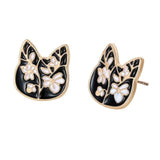 Cat Flower Stud Earrings Cat Design Accessories Pet Clever Gold-color 