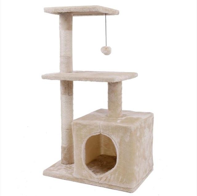 Cat House with Scratching Pole Cat Toys Pet Clever Beige 