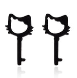 Cat Key Shape Earrings Cat Design Accessories Pet Clever Black Gun Plated 