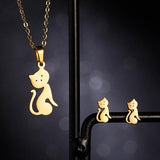 Cat Necklace Earrings Jewelry Set Cat Design Accessories Pet Clever 