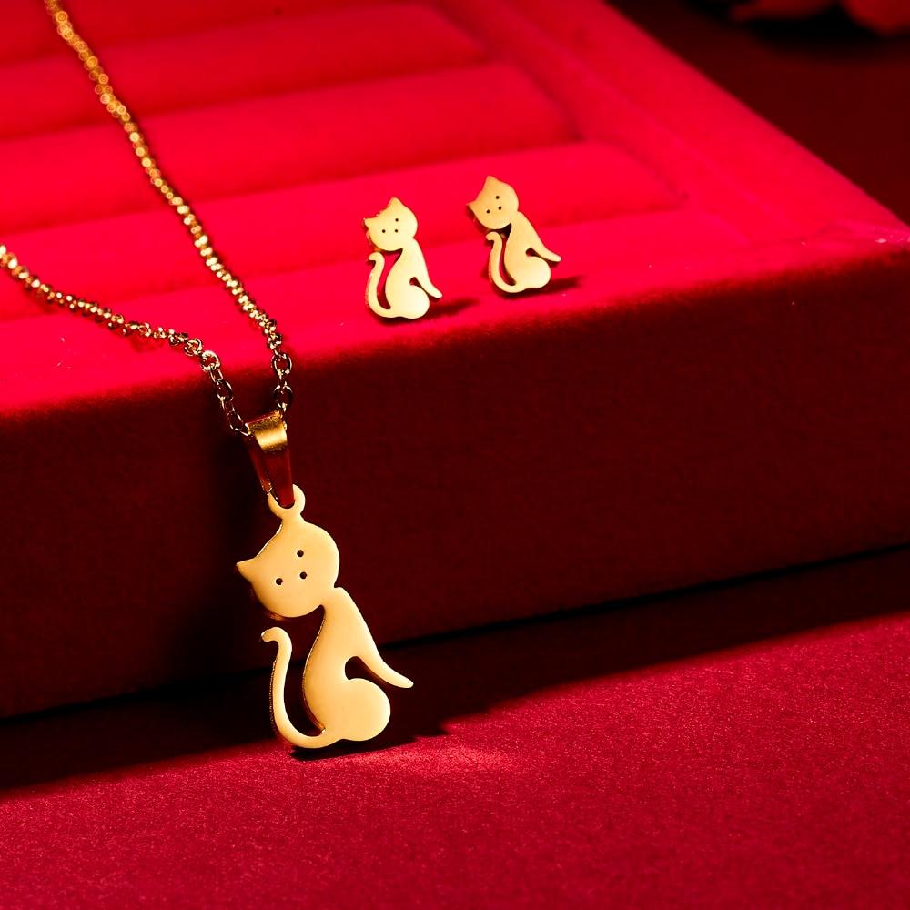 Cat Necklace Earrings Jewelry Set Cat Design Accessories Pet Clever 