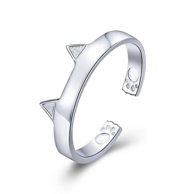 Cat Paw Ears Shape Adjustable Ring Cat Design Accessories Pet Clever Silver 