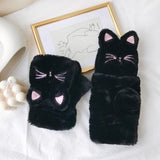 Cat Plush Touchscreen Gloves Cat Design Accessories Pet Clever Black 