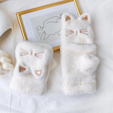 Cat Plush Touchscreen Gloves Cat Design Accessories Pet Clever White 