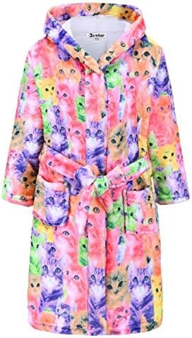 Cat Print Girls Bathrobes Kids Hooded Robes For You Pet Clever 3-4T 