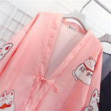 Cat Print Japanese Kimono Cat Design Hoodies Pet Clever Pink 