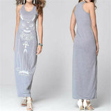 Cat Print Long Maxi Dress Cat Design Accessories Pet Clever Gray S 