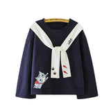 Cat Print Sweater Cat Design T-Shirts Pet Clever Navy blue 