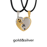 Cat Puzzle Pendant Couple Necklace Cat Design Accessories Pet Clever gold silver 