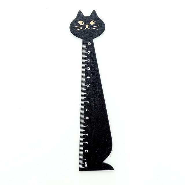 Cat Straight Wooden Ruler Cat Design Accessories Pet Clever Black 