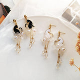 Cat White Pearl Earrings Cat Design Accessories Pet Clever 