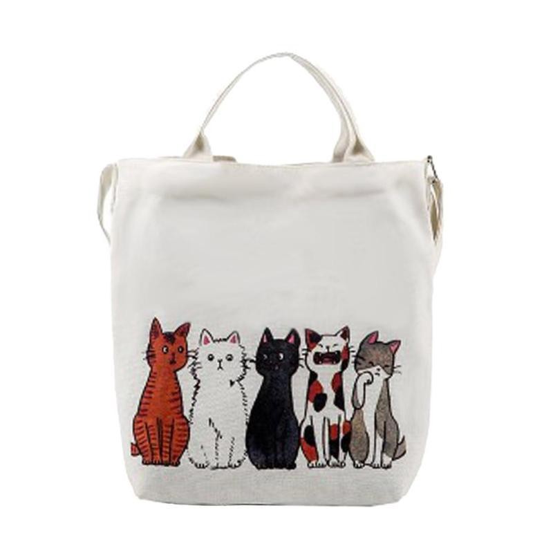 Cats Printed Canvas Shoulder Bag﻿ Cat Pet Clever 