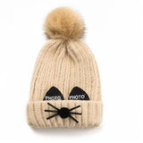 Children Cute Cat Shape Knitted Winter Beanie with Pompoms Cat Design Accessories Pet Clever 