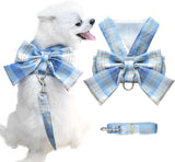 Classic Plaid Harness and Leash with D-Ring Soft Mesh Harness Set Dog Harness Pet Clever Blue X-Small 
