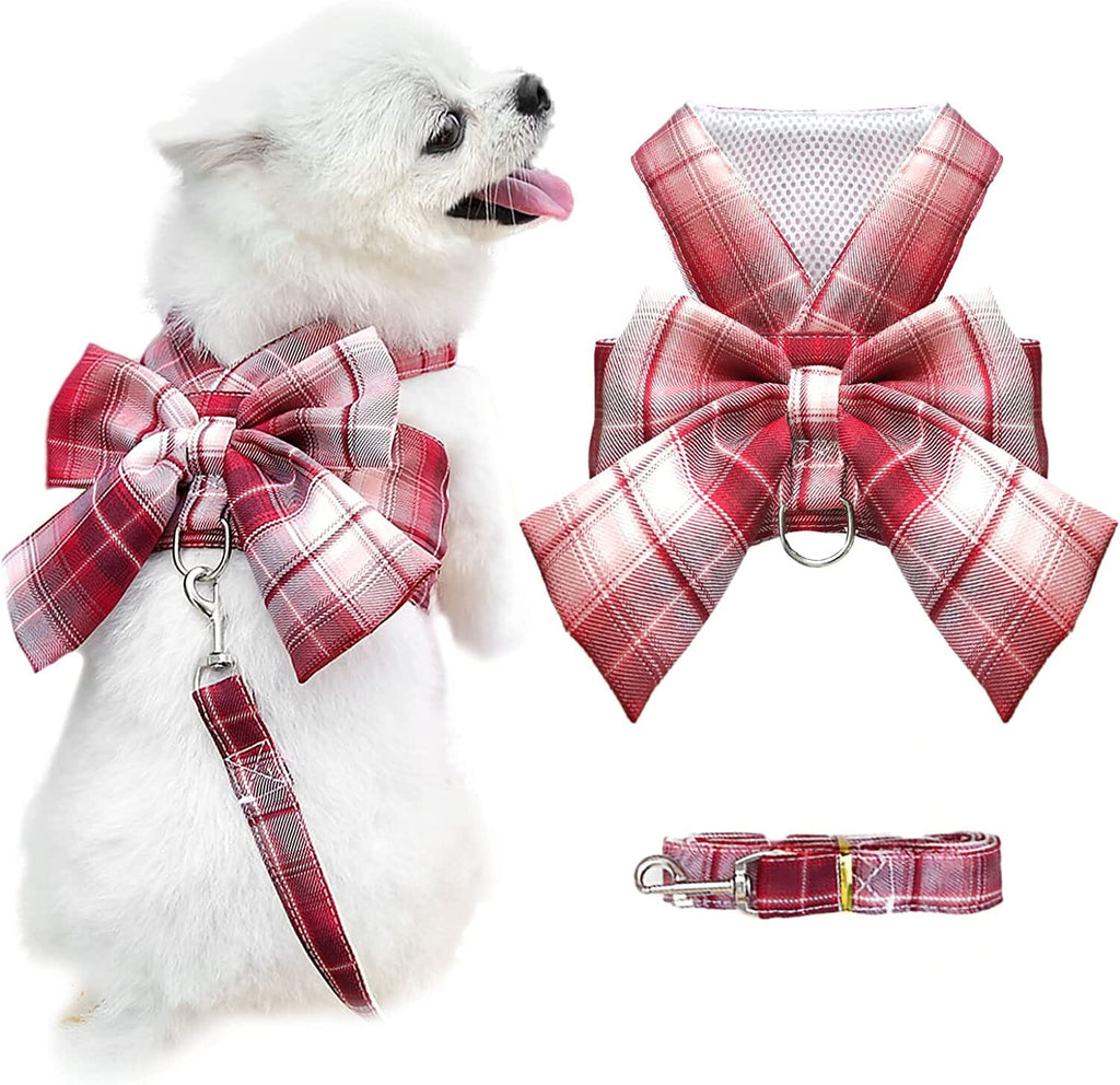 Classic Plaid Harness and Leash with D-Ring Soft Mesh Harness Set Dog Harness Pet Clever Red X-Small 