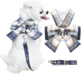 Classic Plaid Harness and Leash with D-Ring Soft Mesh Harness Set Dog Harness Pet Clever Navy Blue X-Small 