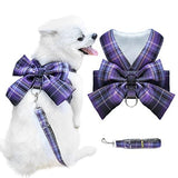 Classic Plaid Harness and Leash with D-Ring Soft Mesh Harness Set Dog Harness Pet Clever Purple X-Small 