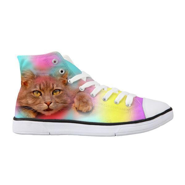 Classic Women High Top Colorful Bothered Cat Shoes Cat Design Footwear Pet Clever US 5 - EU35 -UK3 